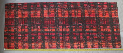 Vintage Mid Century Red / Orange / Black Geometric Bark Cloth Fabric 5 pcs - Picture 6 of 24