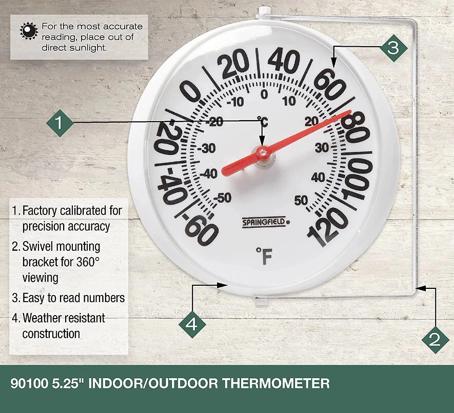 Outdoor Wall Analog Patio Thermometer Mounting Bracket Temperature Reader New - Image 2 of 4