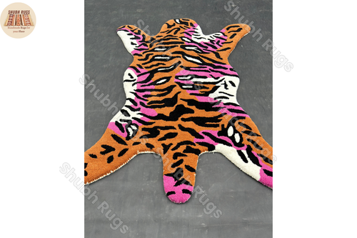 "Multicolor Tiger Skin Wool Rug - Hand-Tufted in Various Sizes for Home Décor"