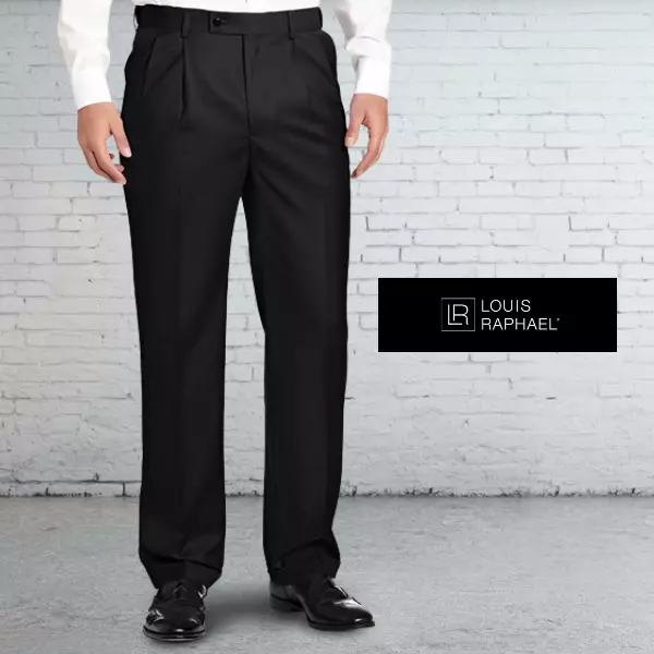 Louis Raphael Tailored Men's 100% Pure Wool Plated Front Dress Pants Black  48X39