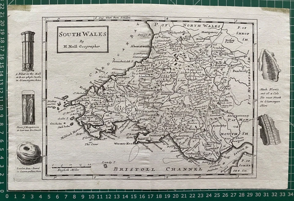 1724 Antique Map; South Wales by Herman Moll - Image 2 of 4