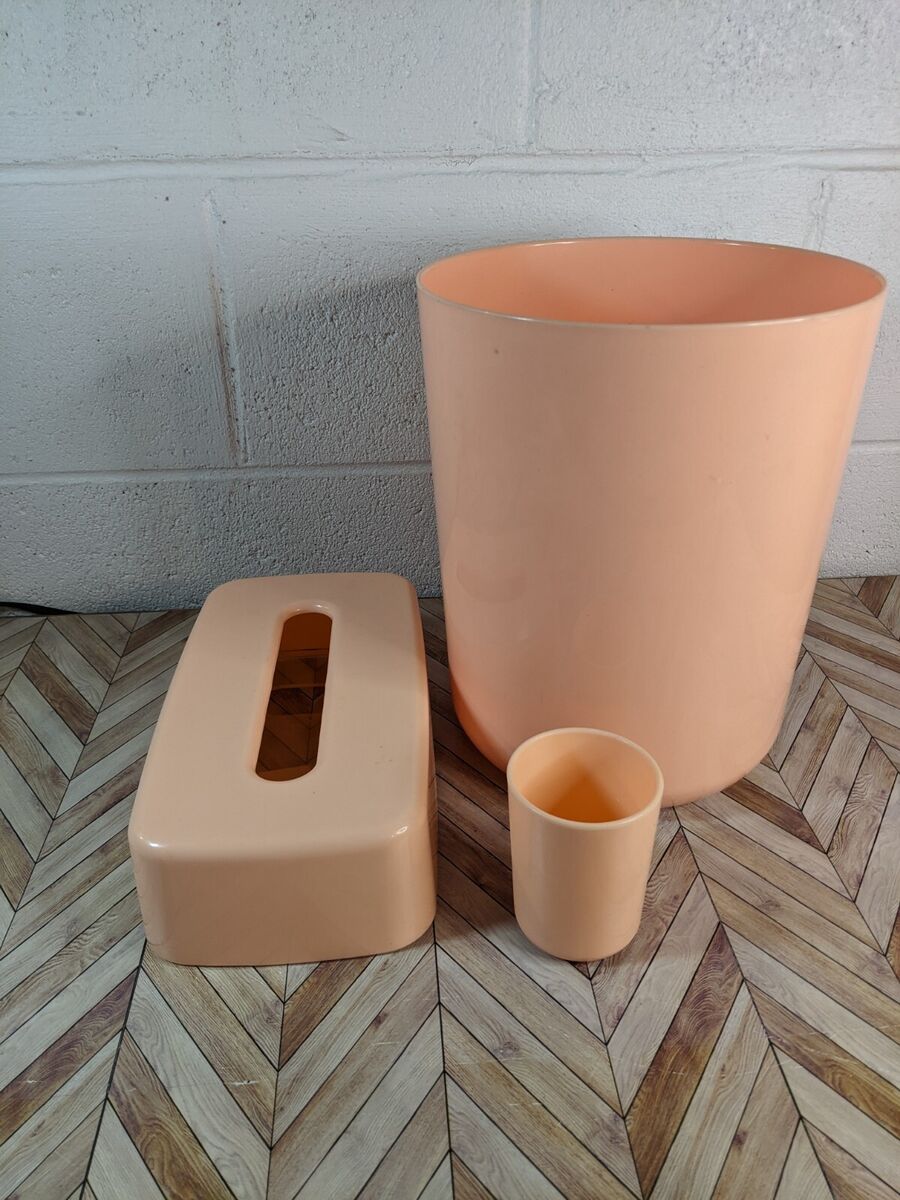Vintage Hygiene Ind Peach Bathroom Set Trash Can, Cup, And Vintage Hygiene Ind Peach Bathroom Set Trash Can, Cup, And