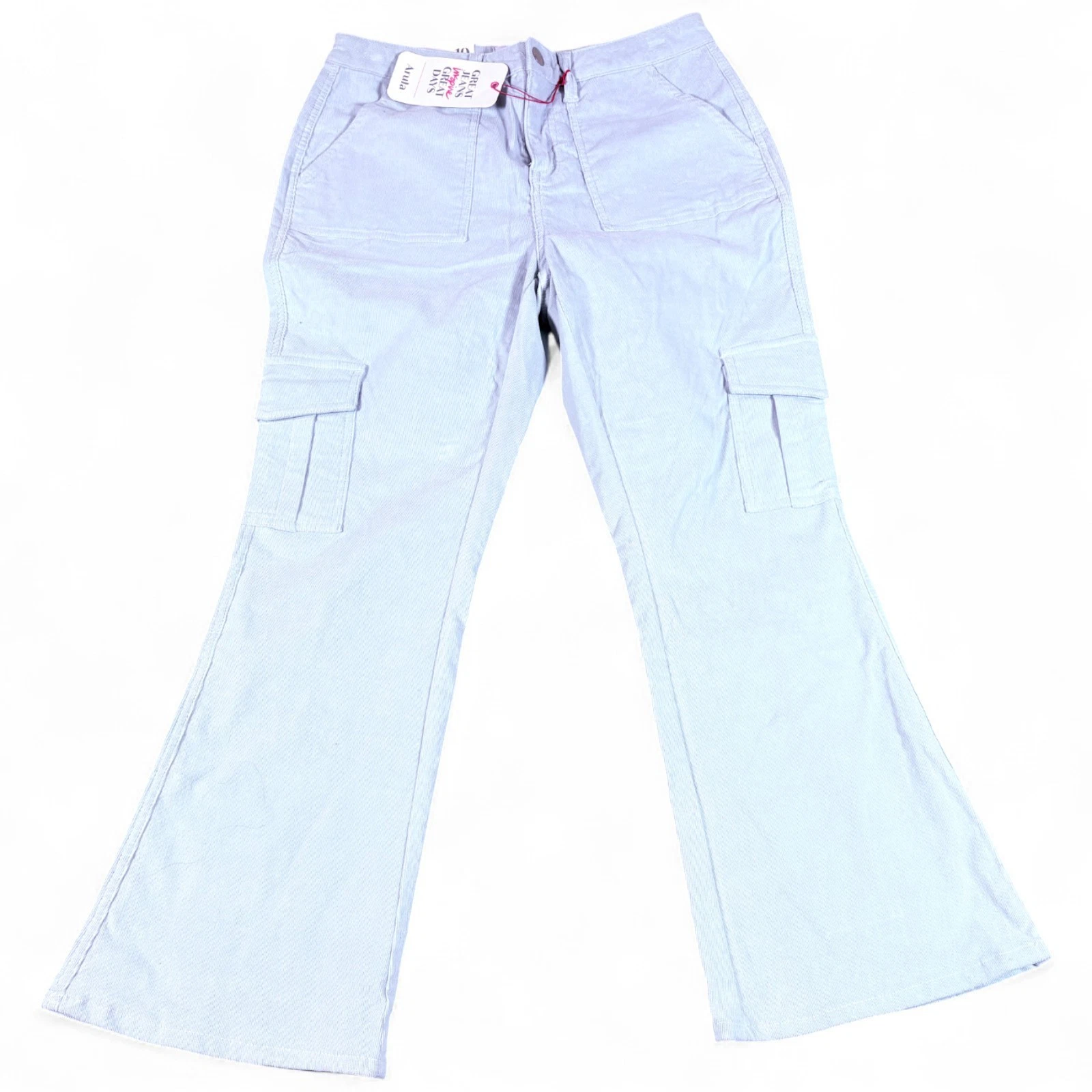 Arula Cargo Pants Womens 10 Light Blue Corduroy Flared Leg Everyday Wear New