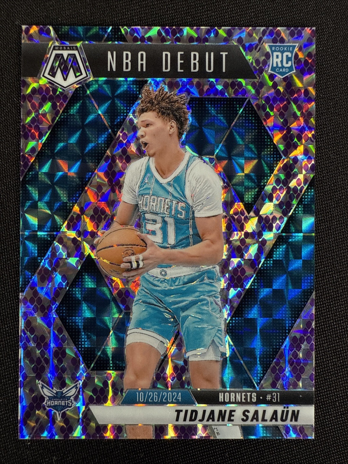 Tidjane Salaun Rookie Card RC 2024 Mosaic NBA Debut Purple Snakeskin /24 #268