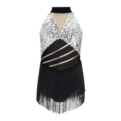 Mädchen Standardtanz Glitzer Latein Kleid Fransen Cha Cha Tanzkleid Kostüm   - Picture 12 of 54