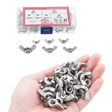 45PCS/Set Wing Nuts Sliver Butterfly Assorted DIY 3D Stainless steel 304 M3-M10