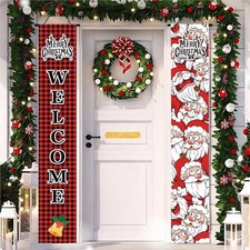 Christmas Decorations Porch Banner, Xmas Yard Front Door Red Buffalo Plaid