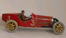Vintage JEP France Bugatti boat tail fin race car no.3 tin model.cloxkwork