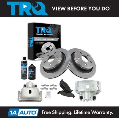 TRQ Rear Ceramic Brake Pad Rotor & Calipers Kit w/Chemicals for Chrysler Dodge