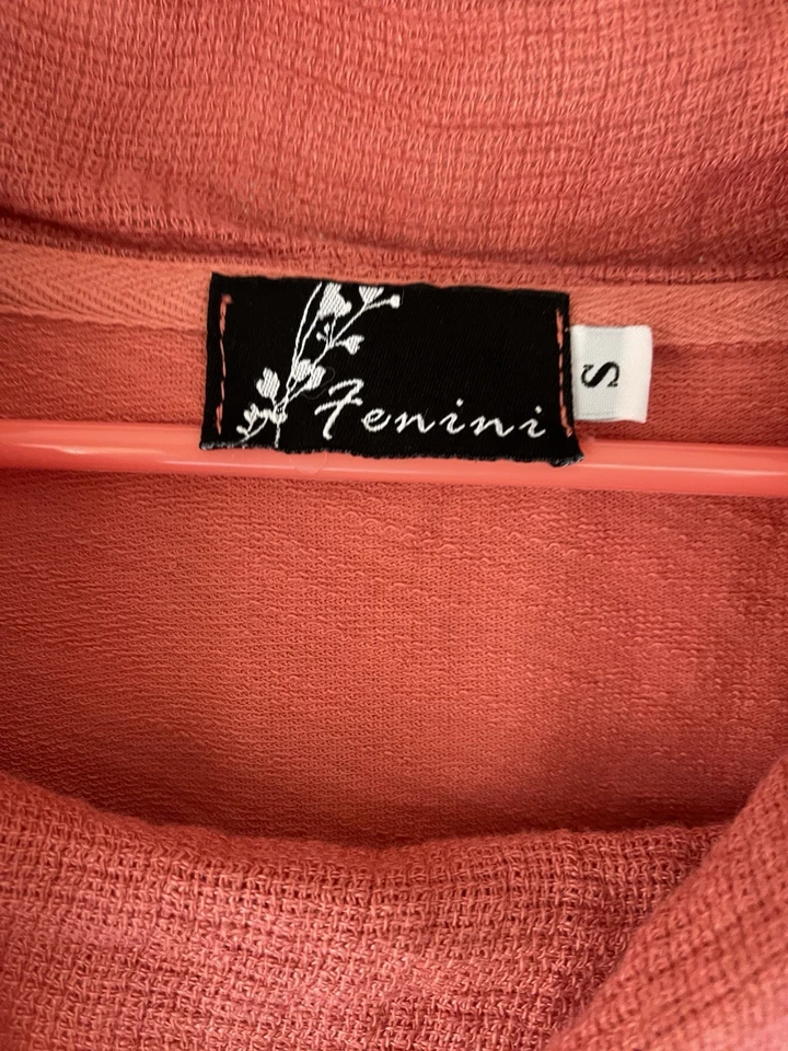 Camisa Fenini Top Mujer S Coral Texturizada Capucha Artística Hecha en EE. UU. Algodón Lino Foto 3 de 4
