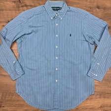 Polo Ralph Lauren L 16 32/33 Classic Fit Blue Striped Dress Shirt Pony Preppy