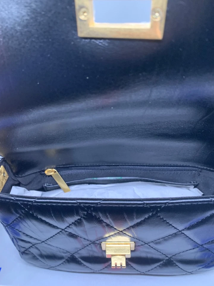 Brand New Quilted Black Leather Flap Bag – 20cm, Gold Chain Hardware - Image 4 of 4