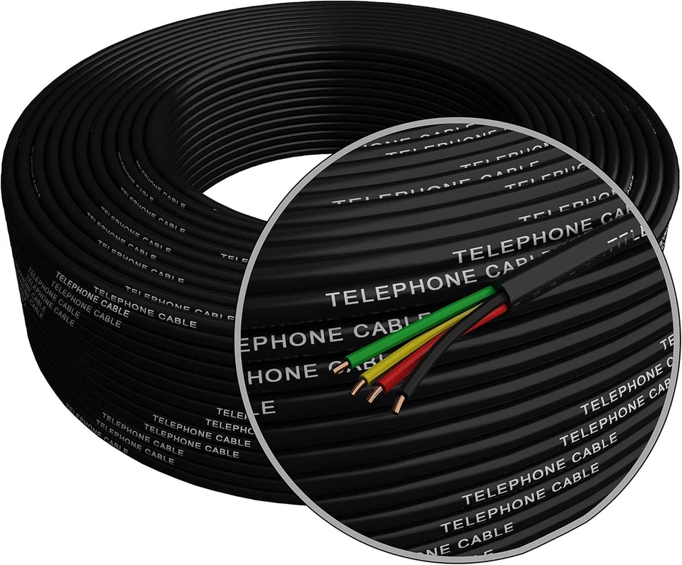 300ft RJ11 Phone Cable - 26 AWG Black Round Bulk Reel for Dependable Connections - Image 4 of 4