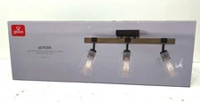 Globe Electric Austin 3-Light Track Light Faux Wood Matte Black Clear Glass
