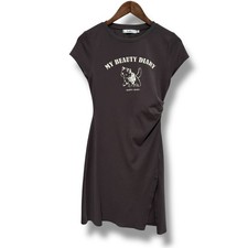 b+ab Women's My Beauty Diary Cat Graphic Shirt Dress Gray/Brown Small 15.5x38