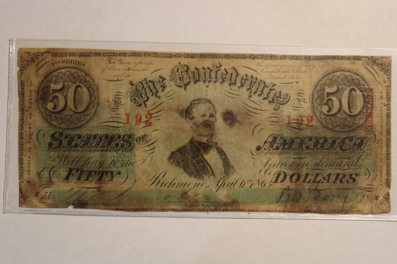 Authentic Confederate States America 50 Dollars Note Currency 1863 Paper Money