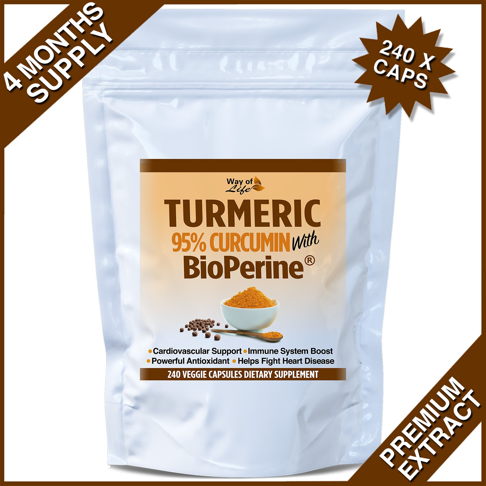 240 PILLS STRONGEST TURMERIC CURCUMIN 95% BLACK PEPPER EXTRACT CAPSULES TUMERIC