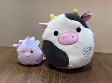 Squishmallows 8  Connor Cow Plush NWT Flower Clip On Patty Purple Set