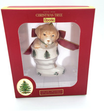 Spode Christmas Tree Pattern Puppy in Stocking/Boot Ornament New in Box