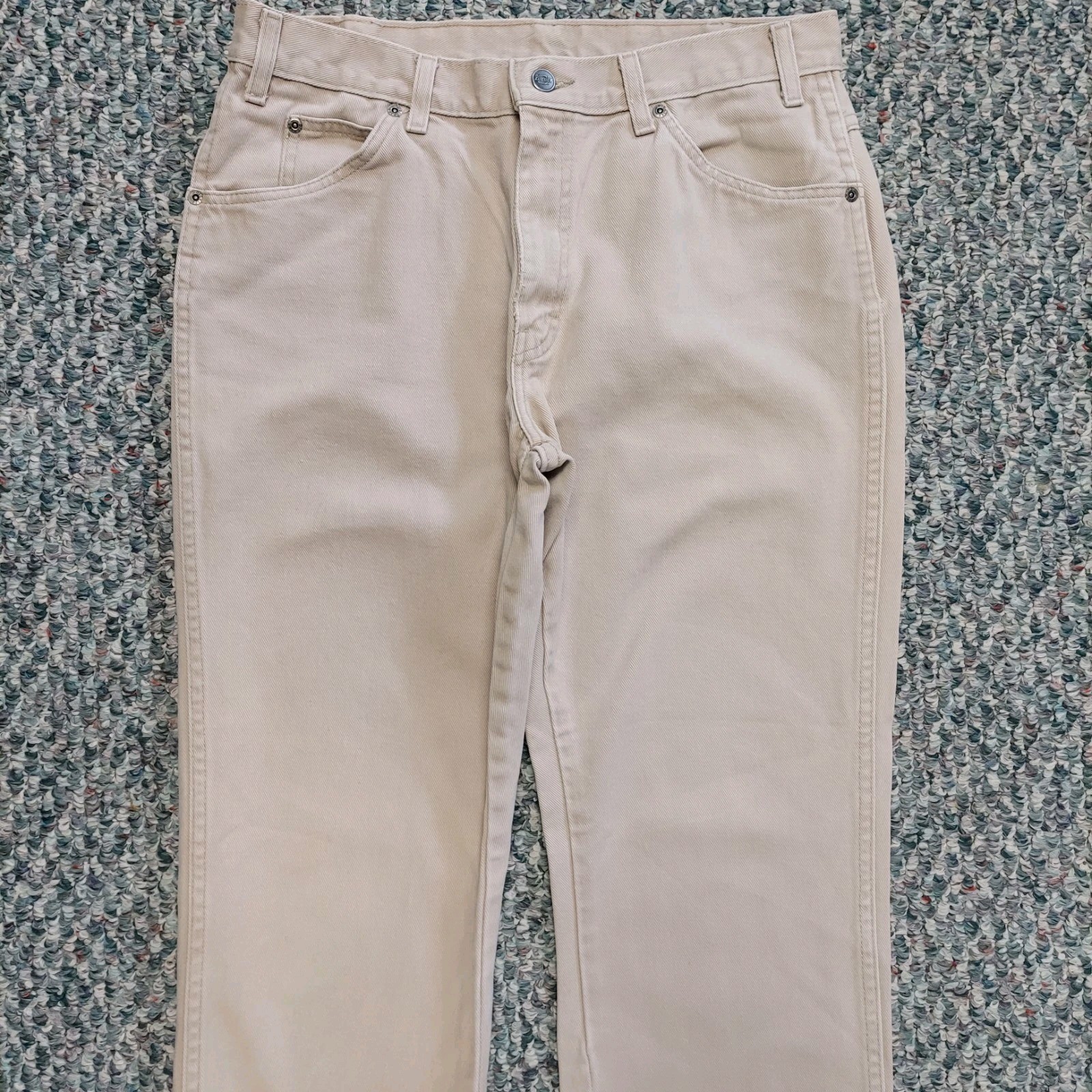 's Tan Jeans 34x32 C0822 5-pockets Logo Zip-up Straight-leg