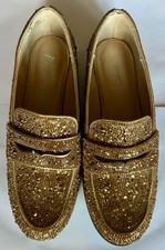 Betsey Johnson Aron Loafers Gold Sparkly Rhinestones, size 7.