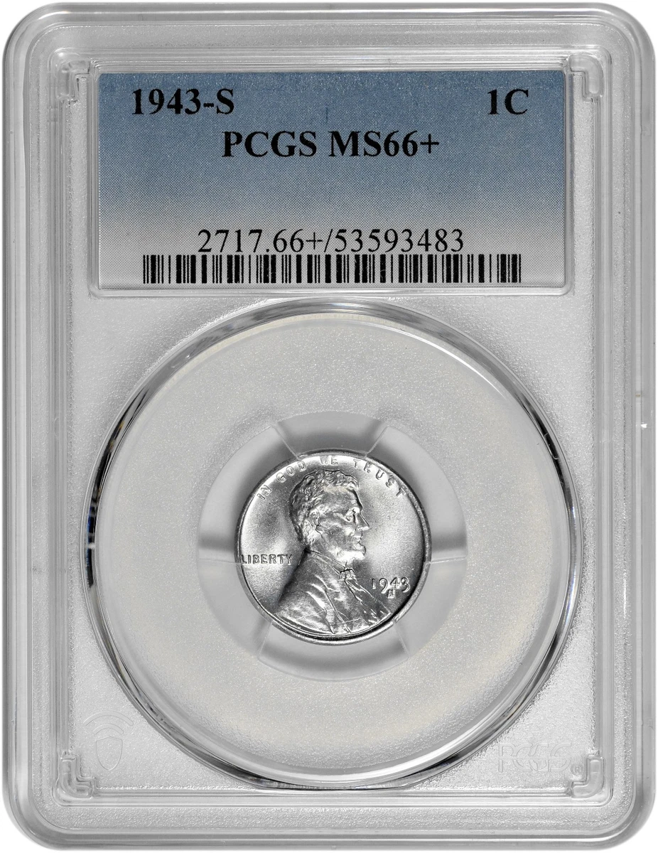PCGS Certified MS 66 Graded 1943 Year Lincoln Wheat US Small Cents