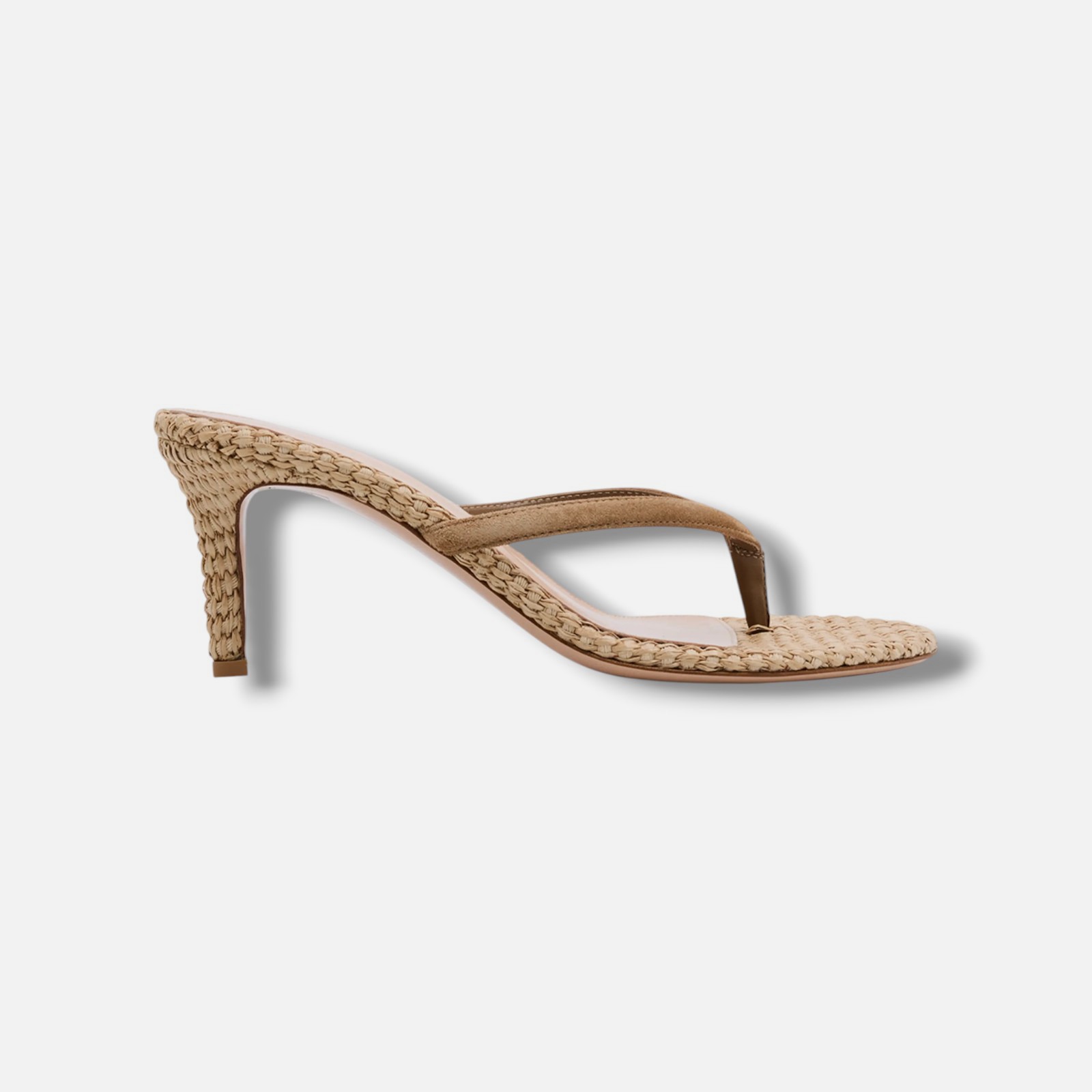 Gianvito Rossi Women's Beige Suede Raffia Heeled Thong Sandal Shoes Size 39.5