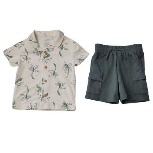 Member's Mark Toddler Boys 2-Piece Button Down Tee Playwear Set (Cream, 3T)