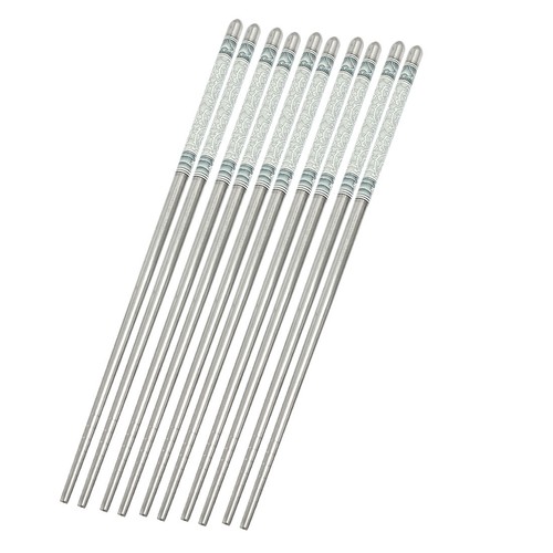 Blanco Gris Patrón De Flor Color Plata Acero Inoxidable Palillos 5 Pares - Imagen 1 de 3