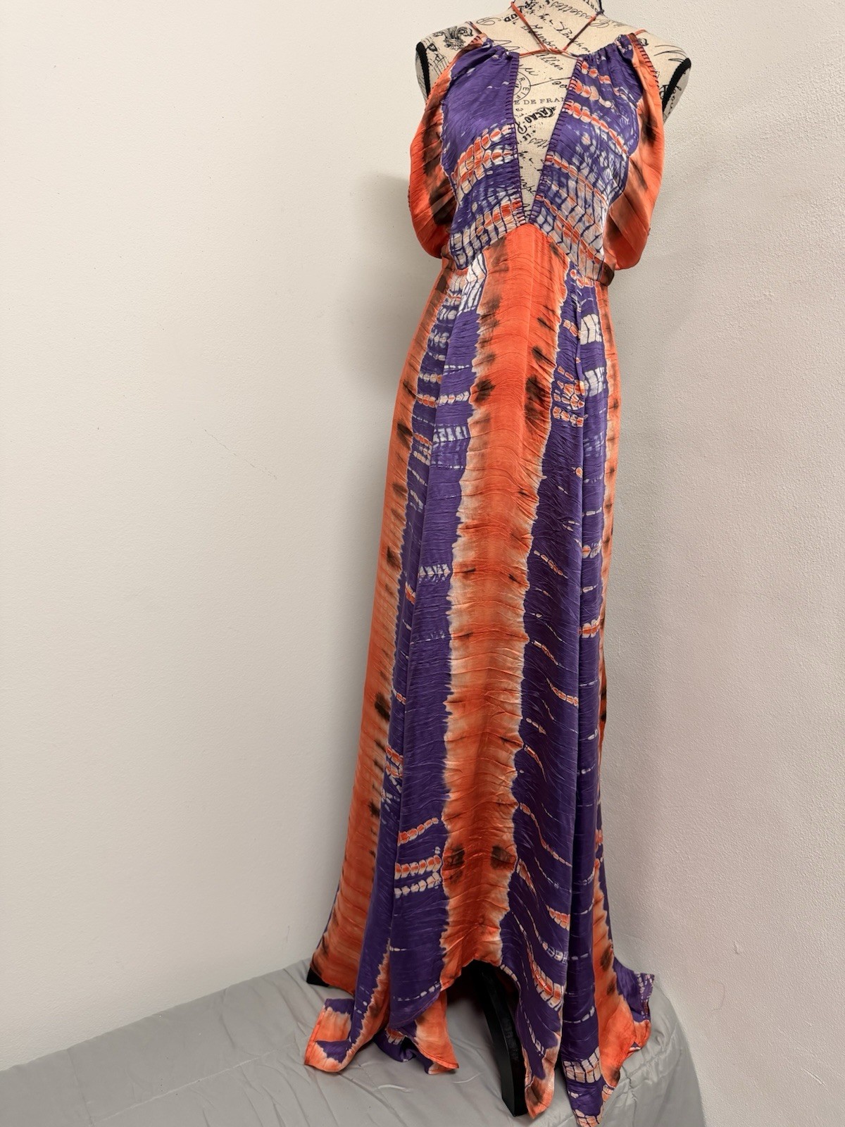 Carolina K Silk Tie Dye Maxi Dress Open Back Boho Resort Halter Dress Size S