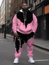 Plus Size Men's Digital Printed Hooded Sweater Set
