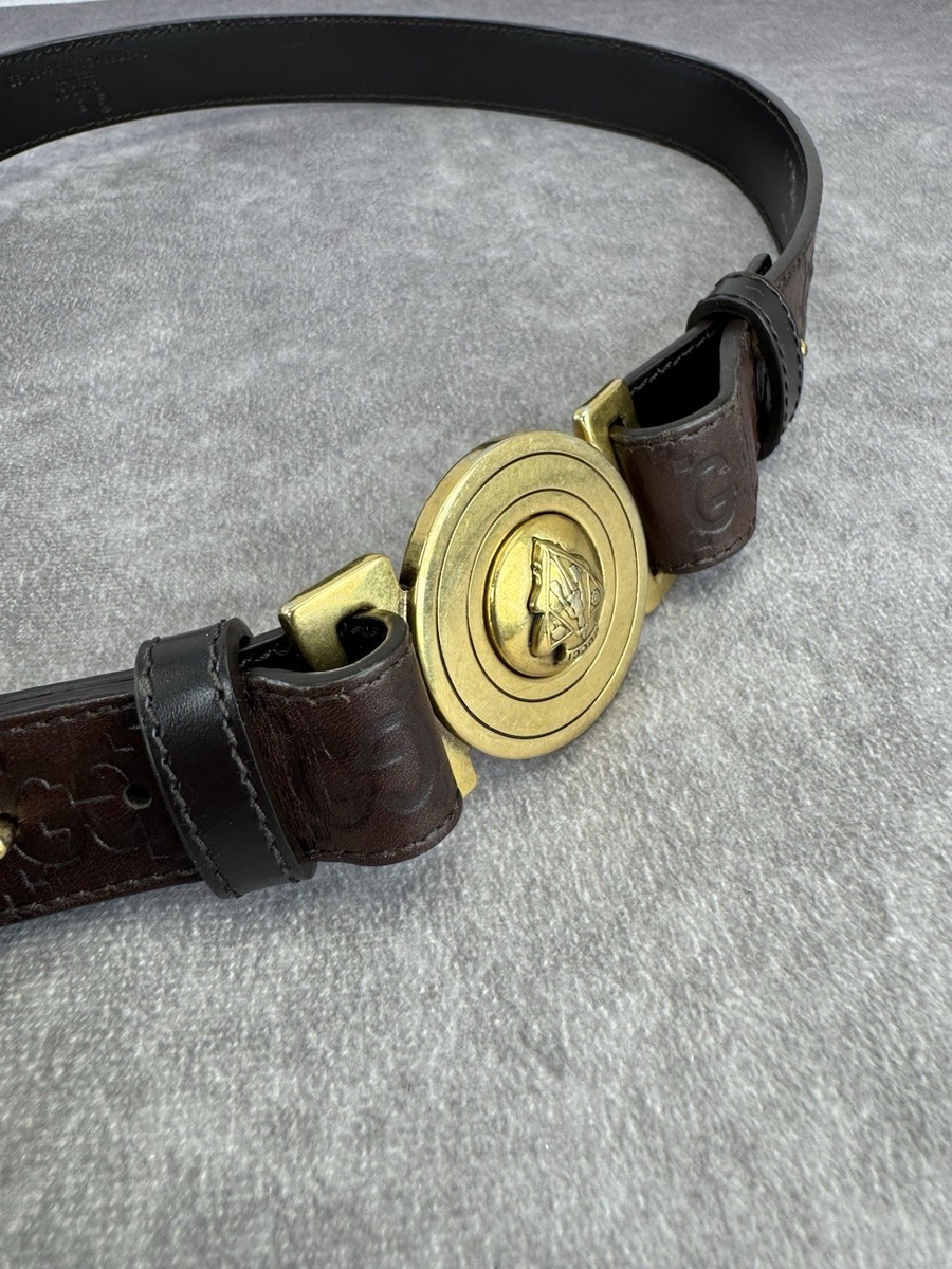Gucci Guccissima Hysteria Crest Brown Leather Belt Gold  display picture 3