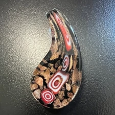 Murano Style Art Glass Pendant Red Gold Black Swirl Millefiori Handmade Boho