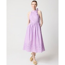 J Crew Factory Tie-neck midi dress eyelet trim Bright Lilac Size 2 Cotton NWT