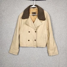 Foxrun Jacket Womens Large Beige Leather Brown Sherpa Collar Button Up 90s Style