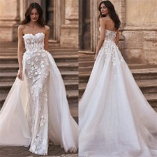Mermaid Detachable Wedding Dress Lace Bead Strapless Sleeveless Bridal Gown