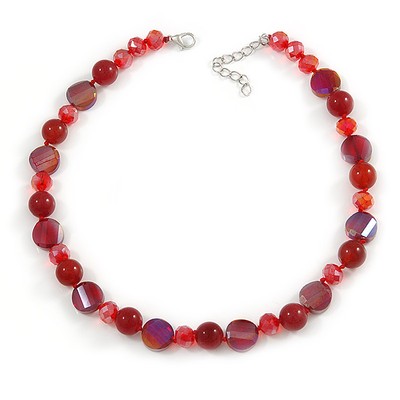 Atemberaubende Glas und Achat Perlenkette in rot mit silberfarbenem Verschluss - 42 cm