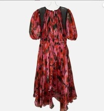 Bibhu Mohapatra Collective Dress Gown Pleated Floral Midi Pink Size 14 *FLAW