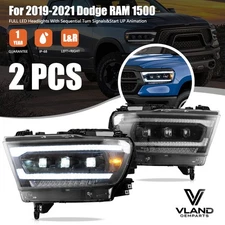 VLAND LED Projector Headlights For 2019-2024 Dodge Ram 1500 w/ Sequential LH+RH