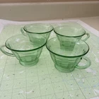 4 Uranium / Vaseline BLOCK OPTIC COFFEE CUP Green Depression Glass