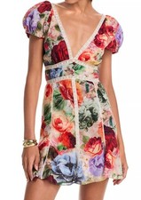 alice and olivia Floral Printed , Deep V Neck Mini Dress Size 4