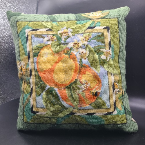 Pillow Needlepoint Orange Blossom handmade cross stitch 13x13 Nancy Rossi