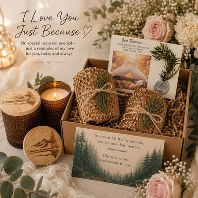 Just Because I Love You Gift - Botanical Keepsake Card w/ Two Handmade Candles