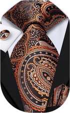 Mens Paisley Striped Tie and Handkerchief Cufflinks Tie Set for Men Wedding Busi