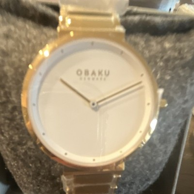 Obaku Analog White Dial Gold Women's Metal Sapphire Crystal Wristwatch w/ Box