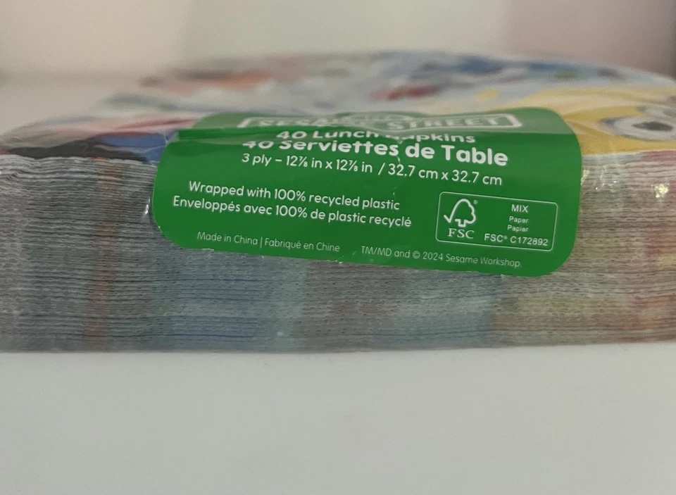 NUEVO - Paquete de 40 servilletas SESAME STREET 12” cuadradas 3 capas, galleta Big Bird Elmo Foto 3 de 3
