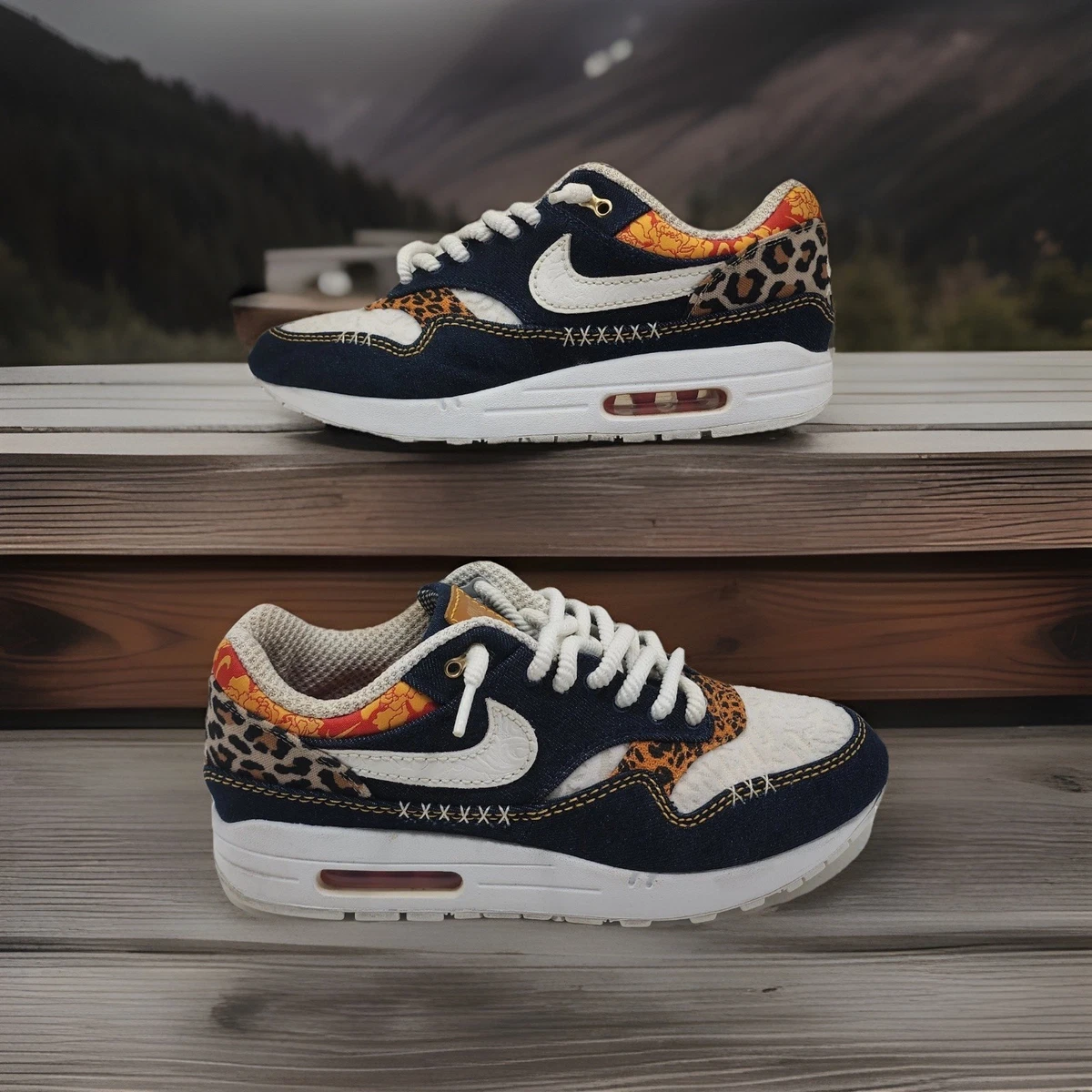 Nike AirMax Men’s Shoes in Black, White, and Orange with Leopard Print The Nike Air Max 1 Premium “Denim Leopard” mix, releases  main image 3