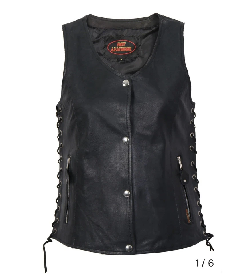 Hot Leathers Vintage Women’s Vintage Biker Leather Button-up Vest Black Small - Imagem 3 de 4
