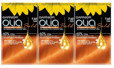 3 X Garnier Olia Bold 7.40 Intense Copper Permanent Hair Dye New Free P&P 