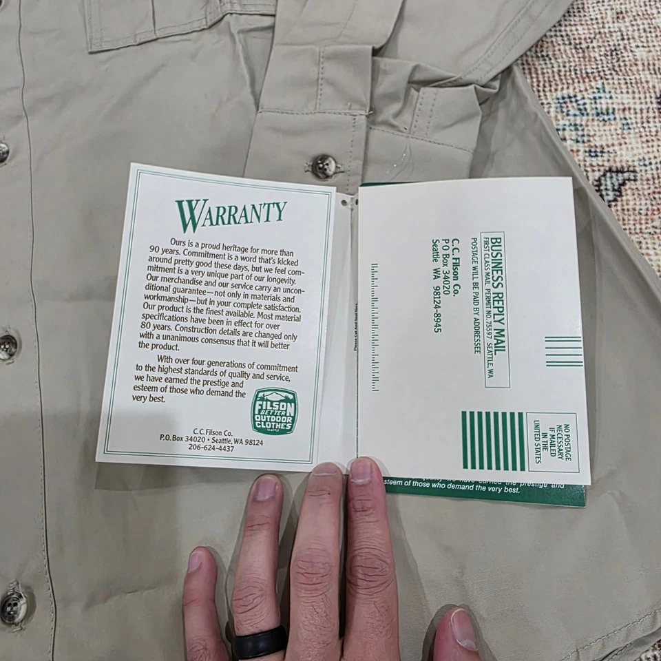 Camisa de trabajo Filson Style 52 para hombre manga larga con botones delanteros talla 46 tostada nueva con etiquetas de colección Foto 2 de 4